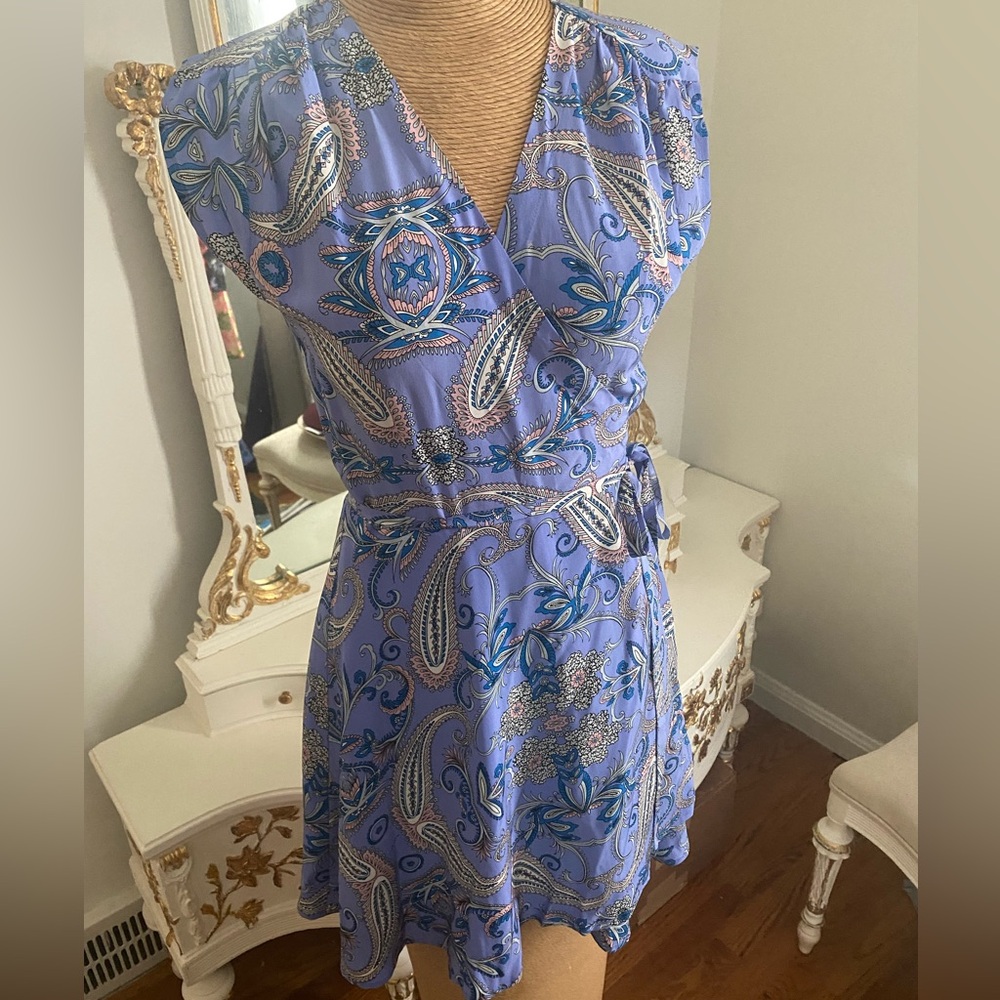 Yumi Kim Silk Elegant Blue Paisley Wrap Dress